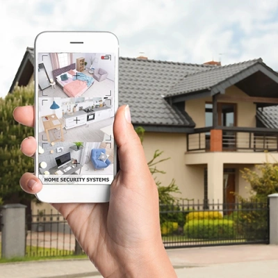 Seattle vivint phone display of cctv live feed in front of a house